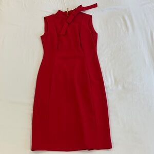 Calvin Klein Red Midi Dress with Bow Detail